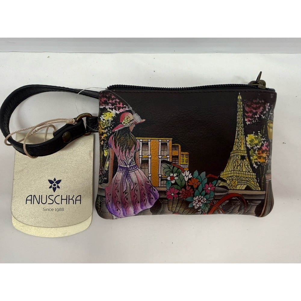 Anuschka Hand Painted Leather Zip-Around WRISTLET PARIS AT NIGHT NWTS - Picture 5 of 8
